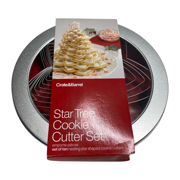 Crate & Barrel Star Shaped Tree Nesting Cookie Cutter Set 10PC Set Metal Holiday - Picture 1 of 3